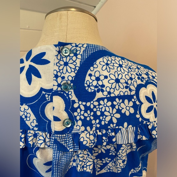 ‘Likeke’ Vintage Hawaiian Dress, 1960s, Royal Blue, White, Size Small - Picture 4 of 9
